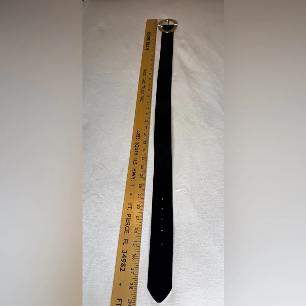 ZARA Black Suede Waist Belt Gold Oval Buckle Wide‎ Statement Belt